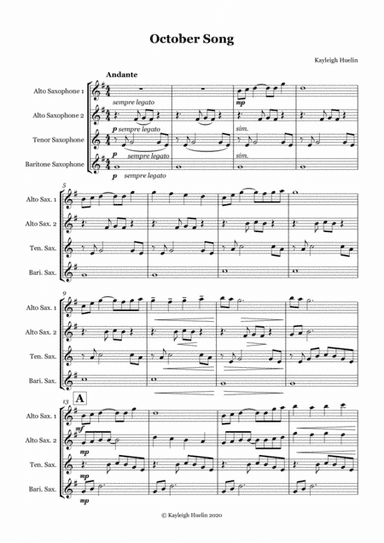 October Song - Saxophone quartet (AATB)