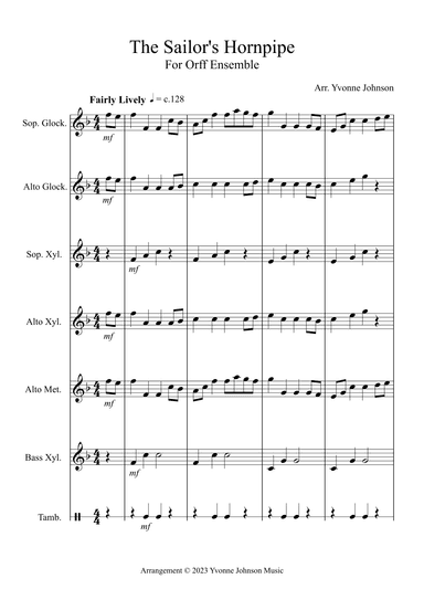 The Sailor's Hornpipe - For Orff Ensemble (arr. Yvonne Johnson)
