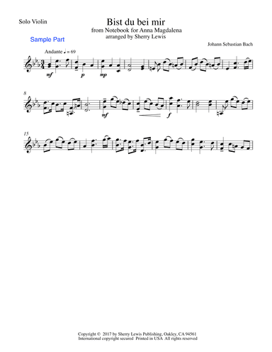 BIST DU BEI MIR Violin Solo, Intermediate Level (arr. Sherry Lewis)