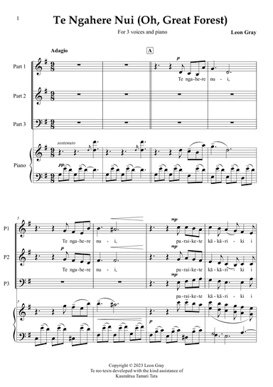 Te Ngahere Nui (No 4. from "Waiata Reorua mo te Rangatahi (Bilingual Songs for Young People)".