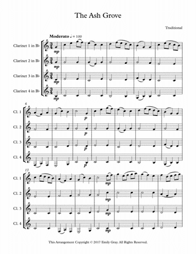 The Ash Grove (Clarinet Quartet) (arr. Emily Gray)