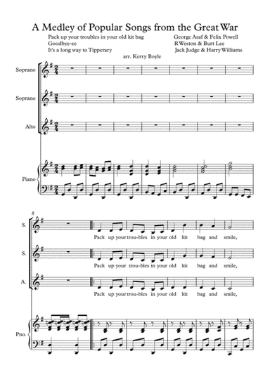 A Medley of Popular Songs from the First World War for SSA choir (arr. Kerry Boyle)