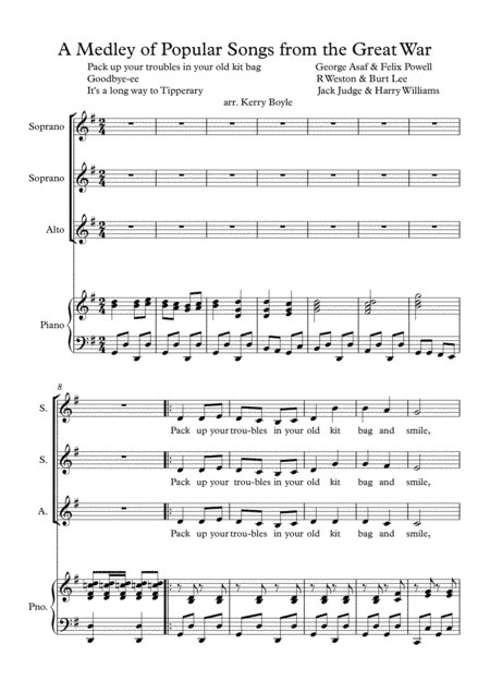A Medley of Popular Songs from the First World War for SSA choir (arr. Kerry Boyle)