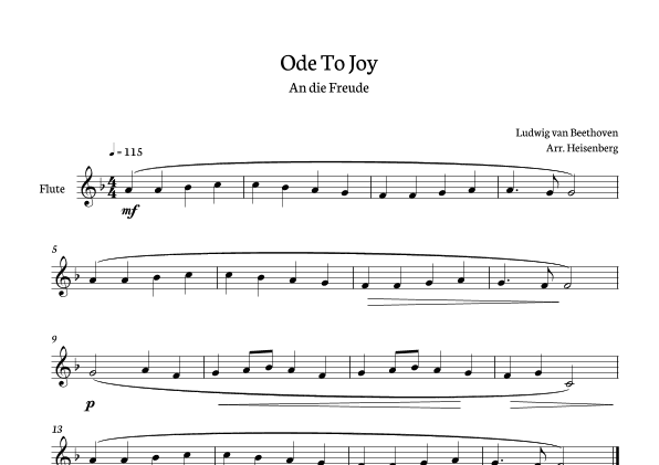 Beethoven - Ode To Joy for flute in F - clean version. (arr. Heisenberg)