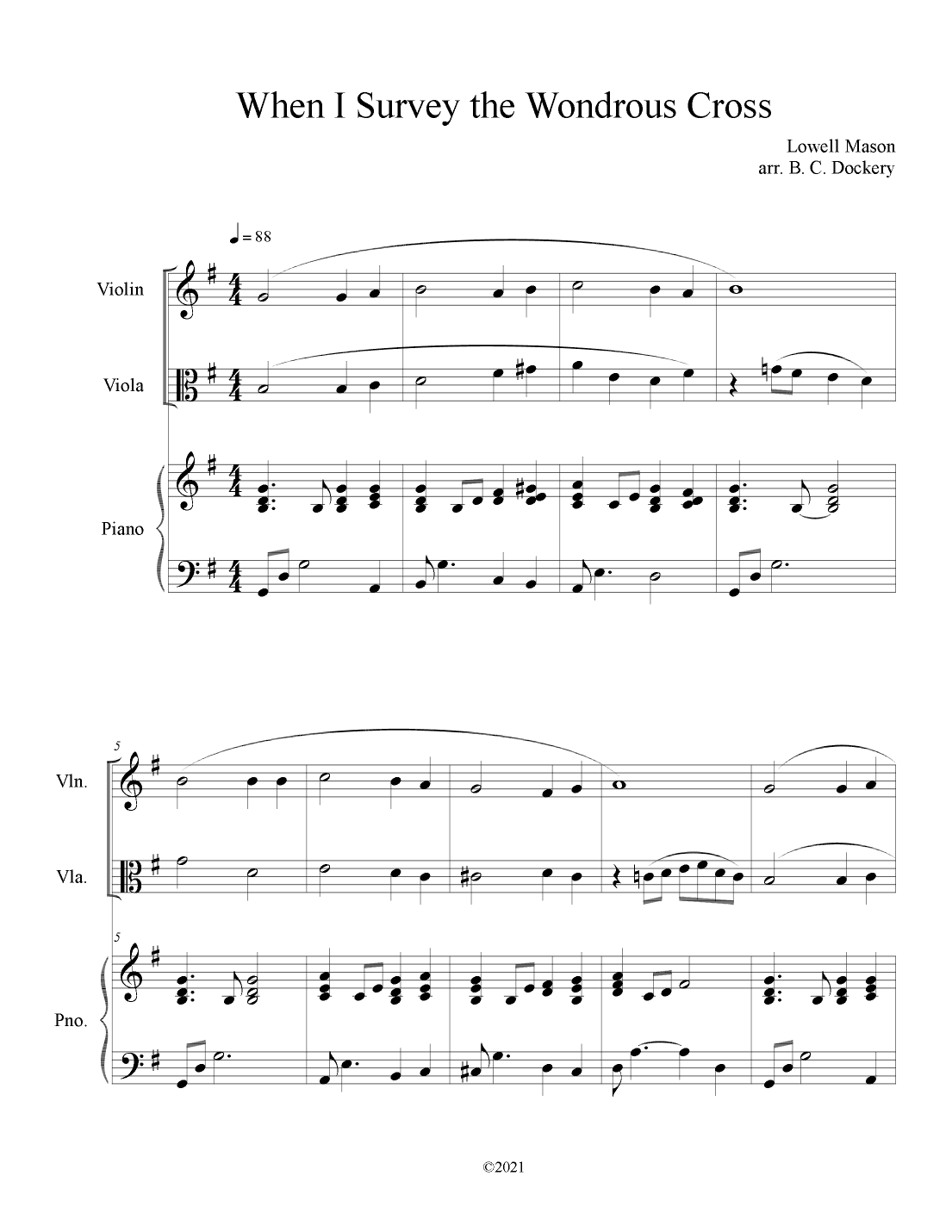 When I Survey the Wondrous Cross (Violin and Viola Duet with Piano Accompaniment) (arr. B. C. Dockery)
