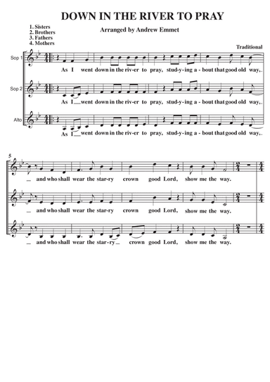 Down In The River To Pray A Cappella SSA (arr. Andrew Emmet)