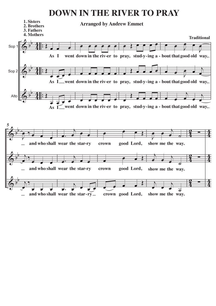 Down In The River To Pray A Cappella SSA (arr. Andrew Emmet)