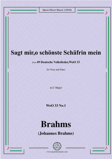 Brahms-Sagt mir,o schönste Schäfrin mein,WoO 33 No.1,from '49 Deutsche Volkslieder,WoO 33',in C Majo (arr. MSM)