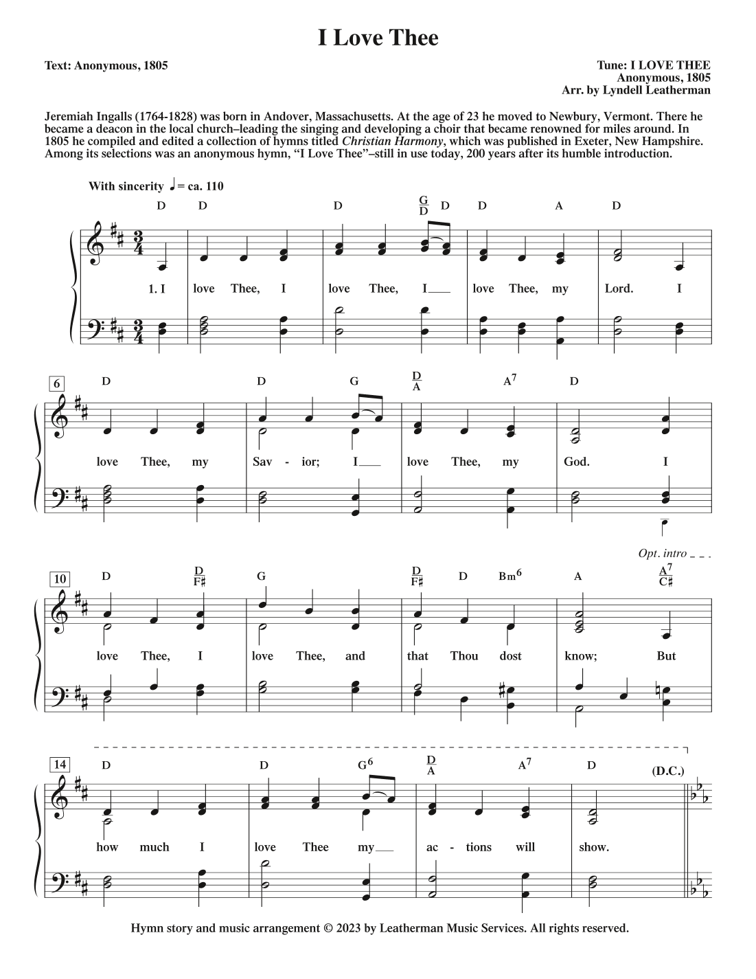 I Love Thee (arr. Lyndell Leatherman)