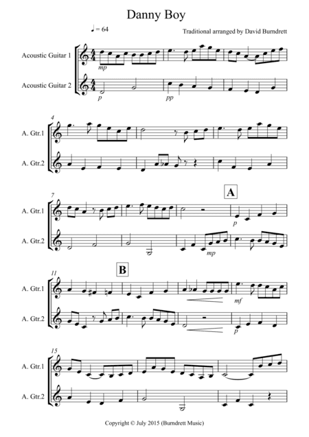 Danny Boy for Guitar Duet (arr. David Burndrett)