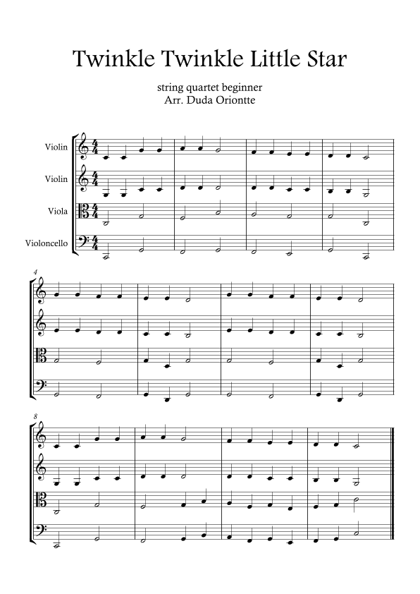 Twinkle Twinkle Little Star (For BEGINNER and kids)   (String quartet) (arr. Duda Oriontte)