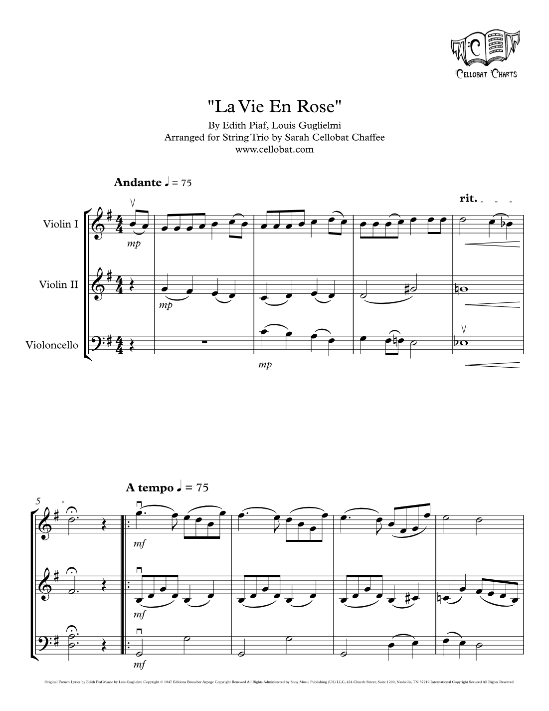 La Vie En Rose (arr. Sarah Cellobat Chaffee)