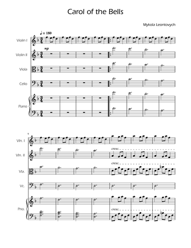 Carol of the Bells - String Quartet w/ Piano (arr. Ygor Nunes)
