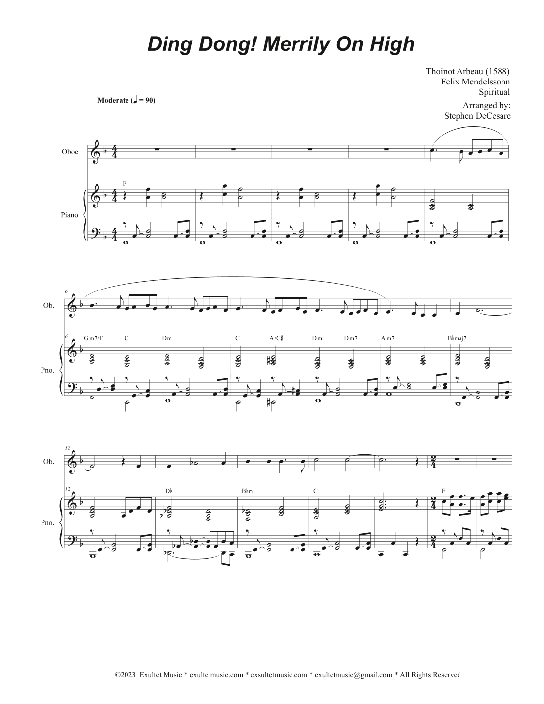 Ding Dong! Merrily On High (Oboe solo and Piano) (arr. Stephen DeCesare)