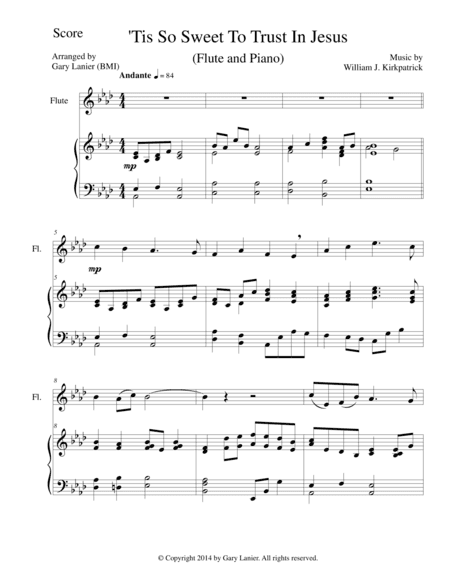 'TIS SO SWEET TO TRUST IN JESUS (Flute/Piano and Flute Part) (arr. Gary Lanier)