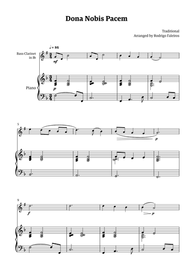 Dona Nobis Pacem - for bass clarinet (with piano accompaniment) (arr. Rodrigo Faleiros)