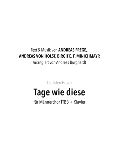 Tage Wie Diese (arr. Andreas Burghardt)