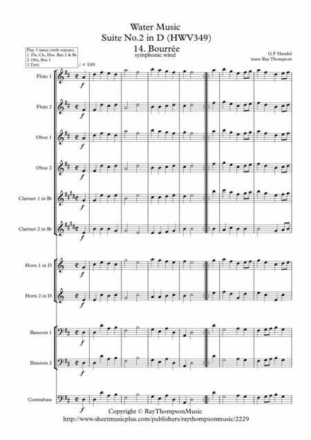 Handel: 14. Bourrée from Suite No.2 in D (HWV349) "The Water Music" (Wassermusik) - symphonic wind (arr. Ray Thompson)