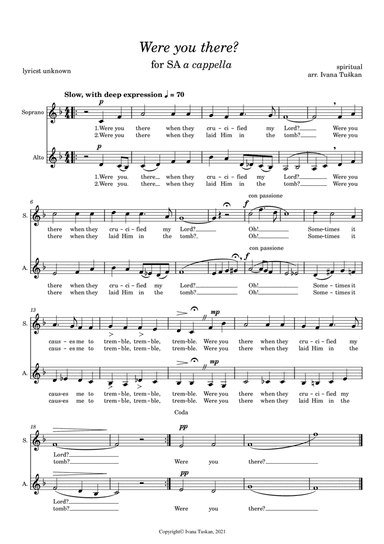Were You There, for SA a cappella (arr. Ivana Tuskan)