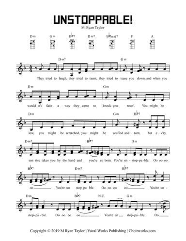 UNSTOPPABLE! for 2-part Choir (opt. Unison) with free minus track (opt. Ukulele chords)