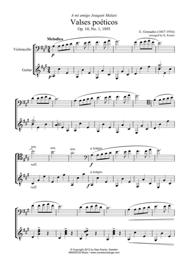 Valses poeticos Op. 10, (# 1, 2, 4) for cello and guitar (arr. K. Krantz)