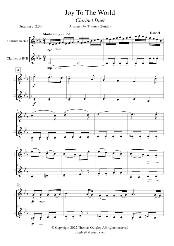 Joy To The World (arr. Thomas Quigley)