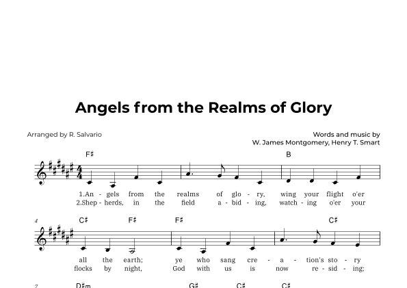 Angels from the Realms of Glory (Key of F-Sharp Major) (arr. R. Salvario)