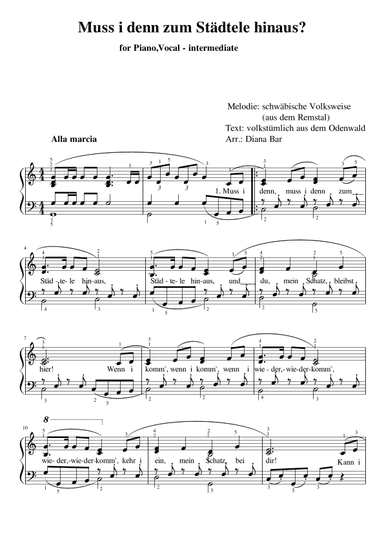 Muss i denn zum Städtele hinaus (arr. Diana Bar)