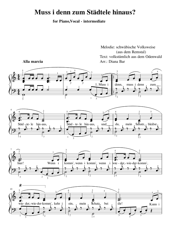 Muss i denn zum Städtele hinaus (arr. Diana Bar)