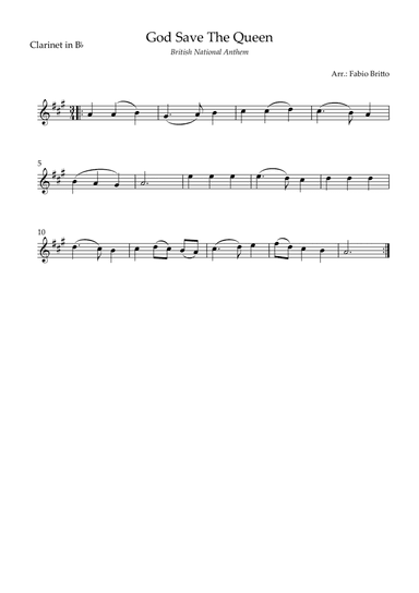 God Save The Queen (British National Anthem) for Clarinet in Bb Solo (arr. Fabio Britto)