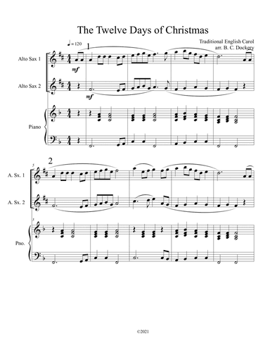 The Twelve Days of Christmas (Alto Sax Duet with Piano Accompaniment) (arr. B. C. Dockery)