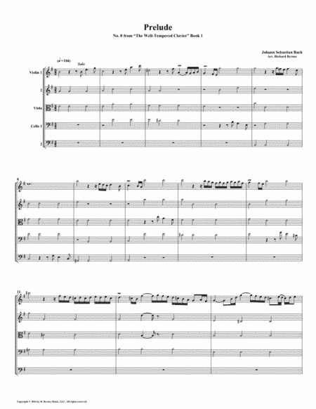 Prelude 08 from Well-Tempered Clavier, Book 1 (String Quintet) (arr. Richard Byrnes)