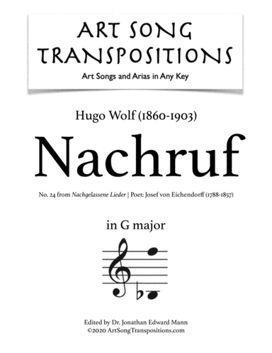 WOLF: Nachruf (transposed to G major) (arr. ArtSongTranspositions.com)
