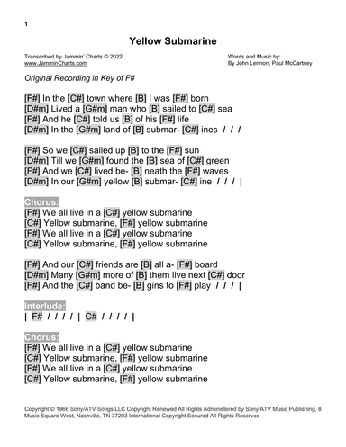 Yellow Submarine (arr. Jammin' Charts)