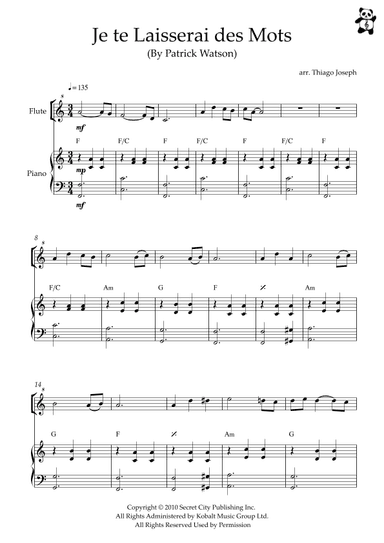 Je Te Laisserai Des Mots (arr. Thiago Joseph)