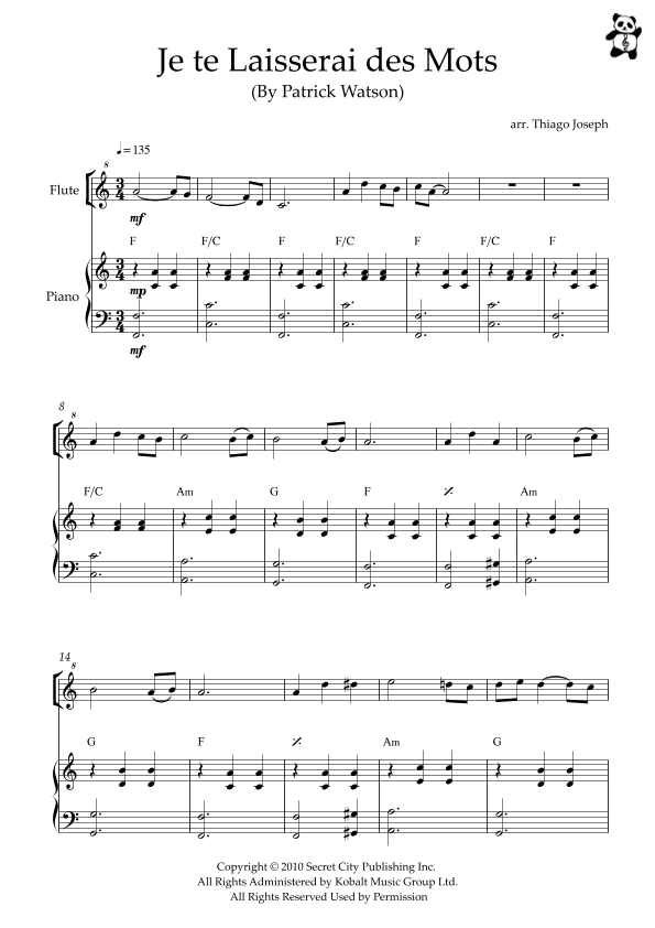 Je Te Laisserai Des Mots (arr. Thiago Joseph)