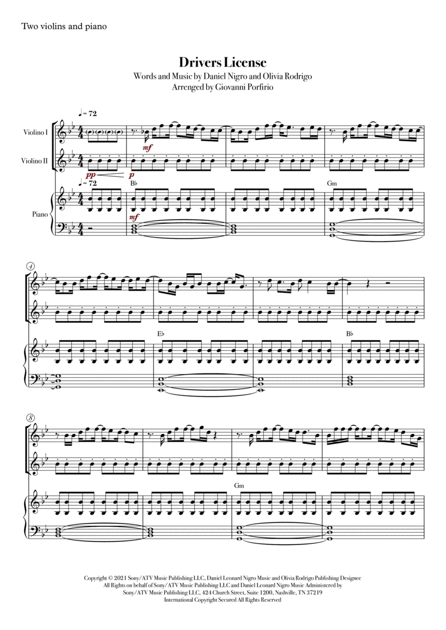 Drivers License (arr. Giovanni Porfirio)