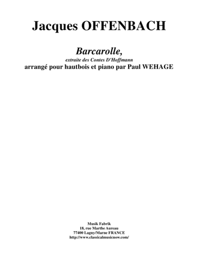 Jacques Offenbach: "Barcarolle" from "The Tales of Hoffmann", arranged for oboe and piano (arr. Paul Wehage)