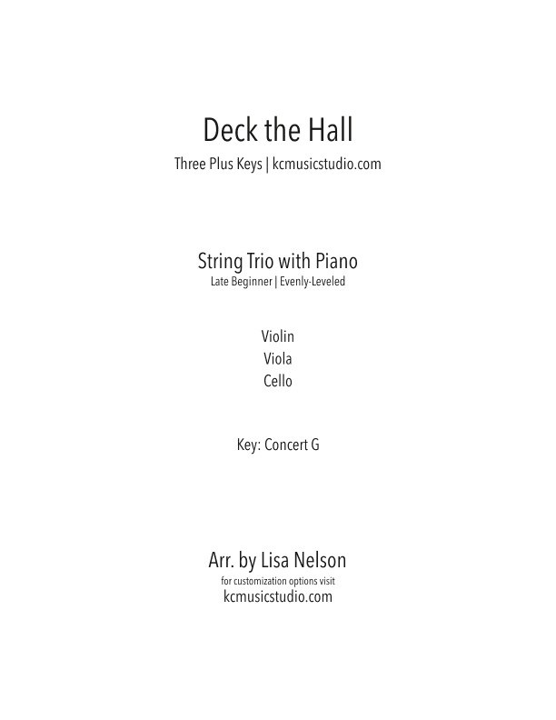 Deck the Hall String Trio with Piano Accompaniment (arr. Lisa Nelson)