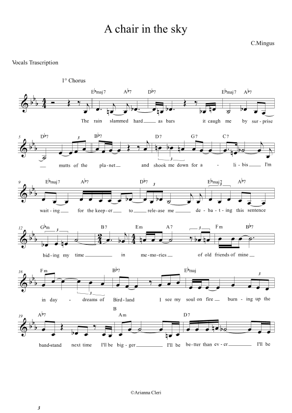 A Chair in the Sky - vocals trascription