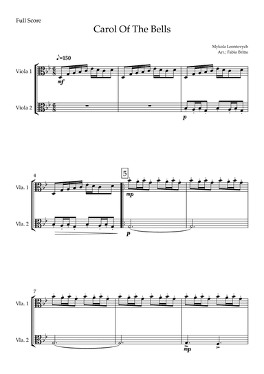 Carol Of The Bells (Mykola Leontovych) for Viola Duo (arr. Fabio Britto)