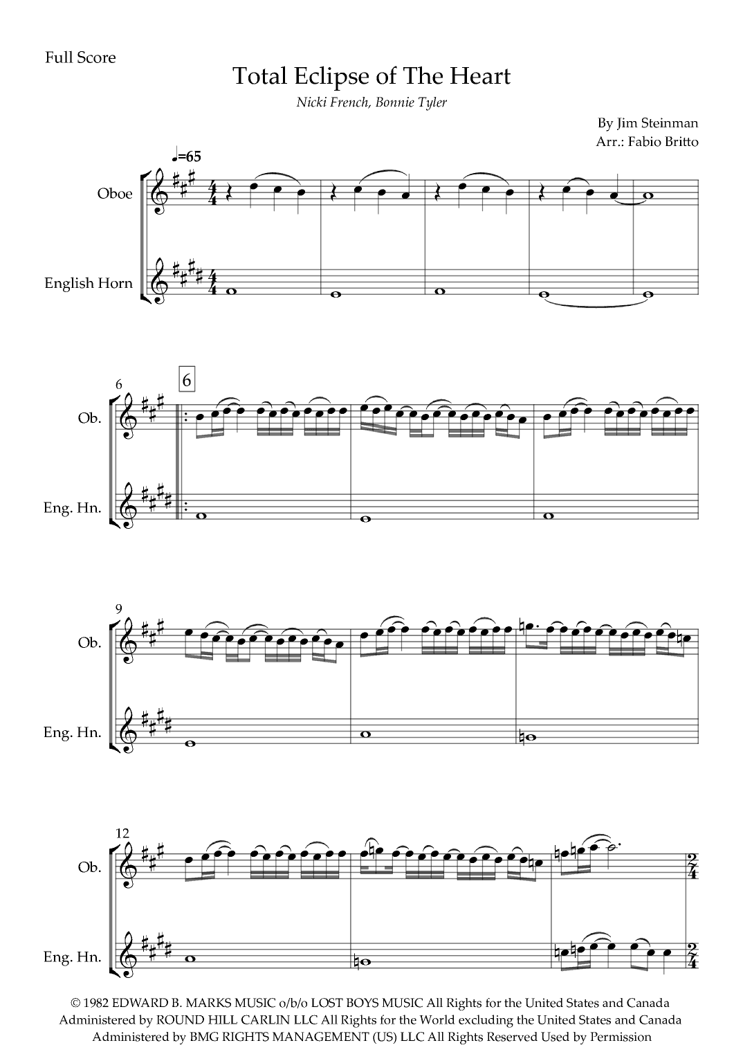Total Eclipse Of The Heart (arr. Fabio Britto)