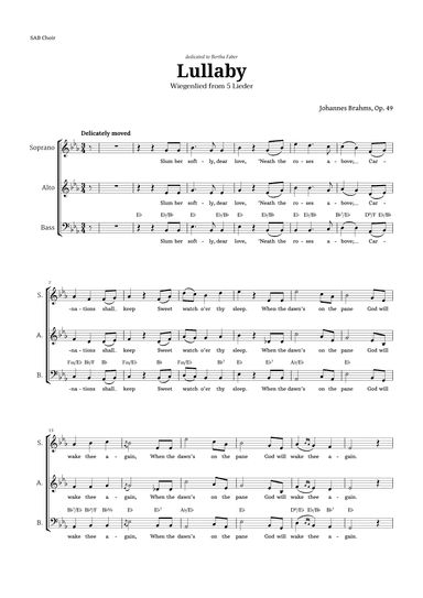 Lullaby by Brahms for SAB Choir (arr. Langanho)