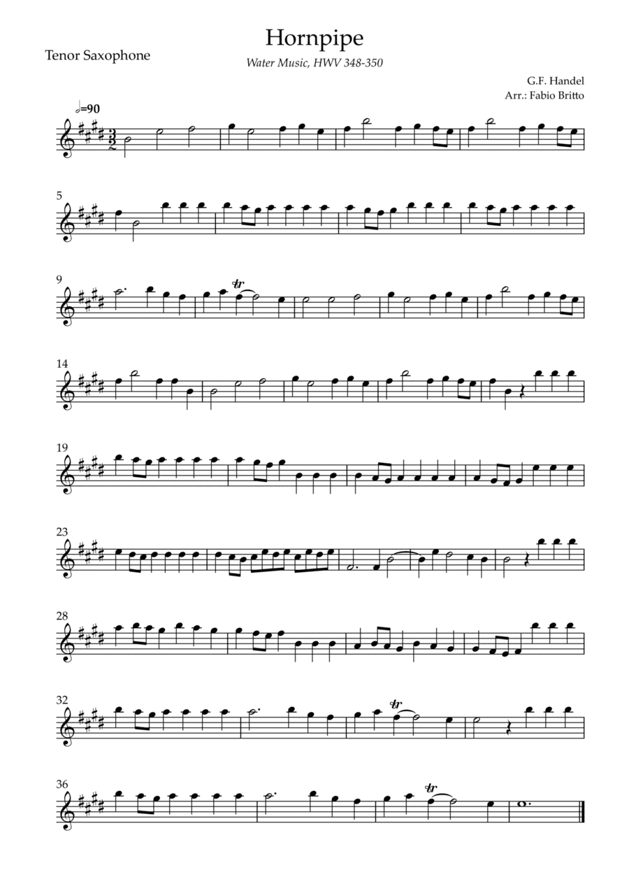 Hornpipe (G.F. Handel HWV 348-350) for Tenor Saxophone Solo (arr. Fabio Britto)