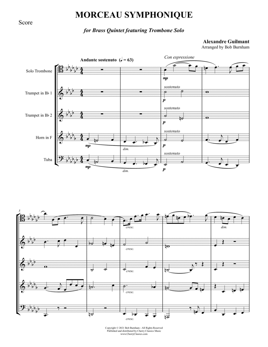 Morceau Symphonique for Brass Quintet featuring Solo Trombone (arr. Bob Burnham)