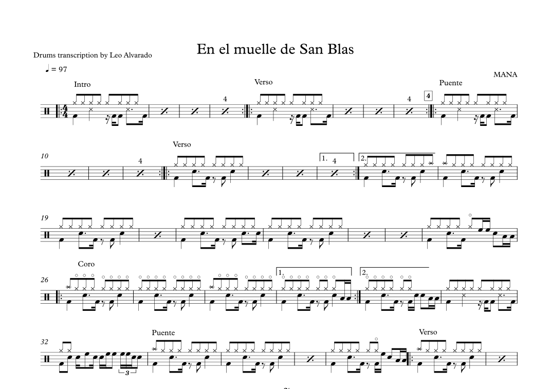 En El Muelle De San Blas (arr. Drum Transcription: Leo Alvarado)