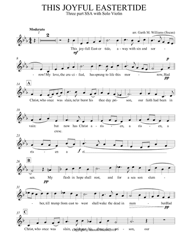 THIS JOYFUL EASTERTIDE FOR SSA LADIES AND OBLIGATO VIOLIN (arr. Garth Williams)