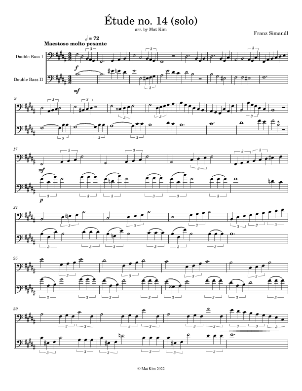 Franz Simandl Étude no. 14 in B Major (Maestoso molto pesante) for Two Double Basses (arr. M. Kim)