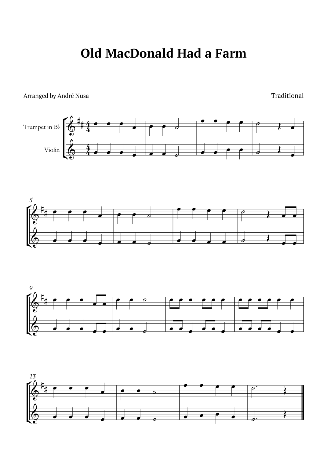 Old MacDonald Had a Farm (arr. André Nusa)