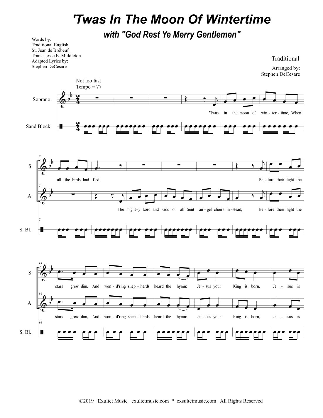 'Twas In The Moon Of Wintertime (with "God Rest Ye Merry Gentlemen") (2-part choir - (SA) (arr. Stephen DeCesare)
